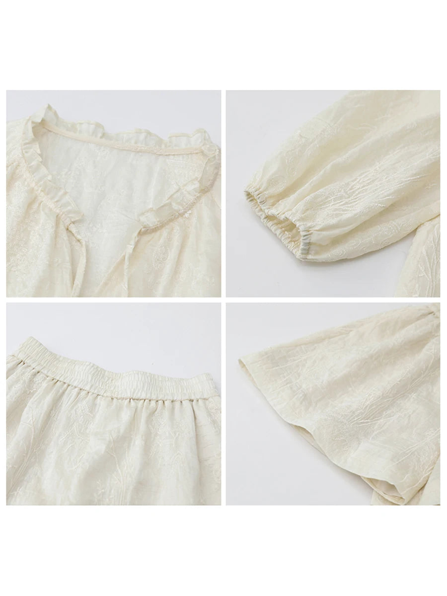 VILZSTUDIOS Elegant Chinese Style Embroidered Blouse Shorts
