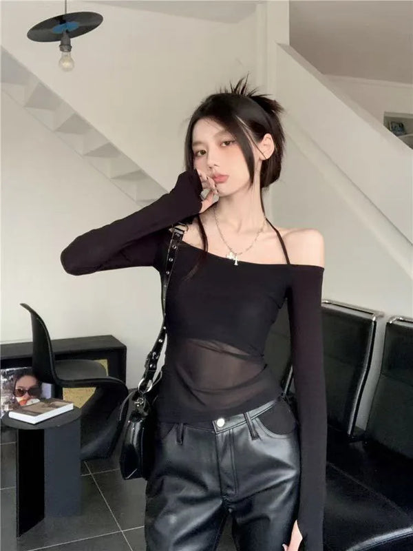 Seductive Black Mesh Halter Top