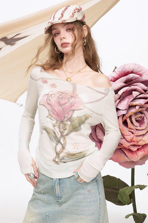 VILZSTUDIOS Off Shoulder Rose Print Top