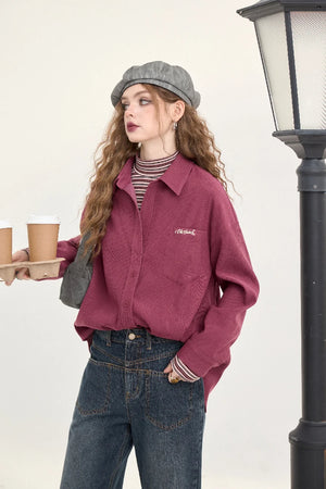 VILZSTUDIOS Velvet Red Embroidery Shirt