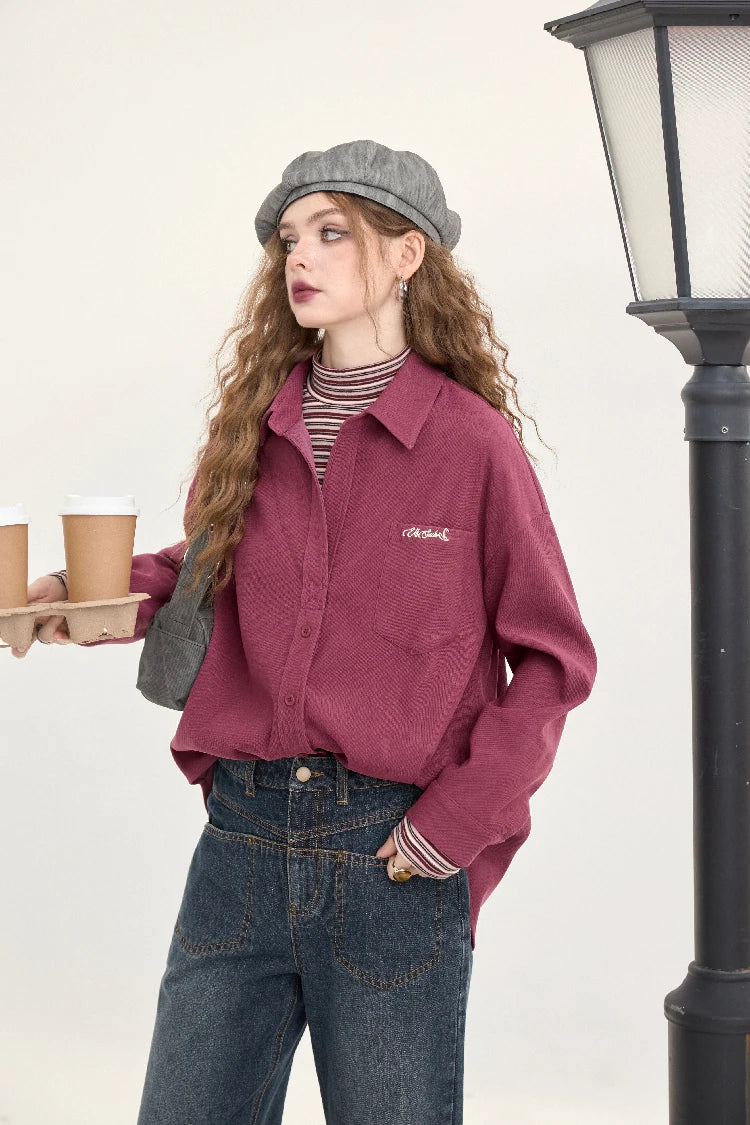 VILZSTUDIOS Velvet Red Embroidery Shirt