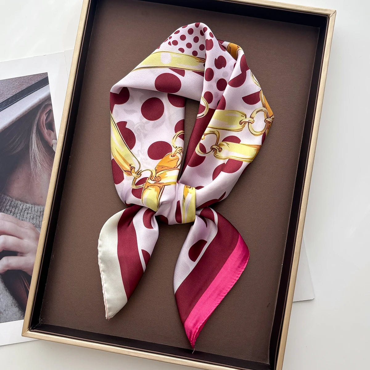 VILZSTUDIOS 2026 Design Print Square Silk Scarf Women Neckerchief Bandana Foulard Lady Shawl Scarves Wrap Head Hair Band Ties