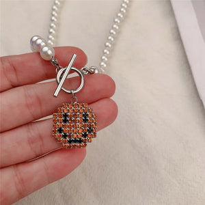 VILZSTUDIOS Rhinestone Smile Face Choker Pendant Necklace