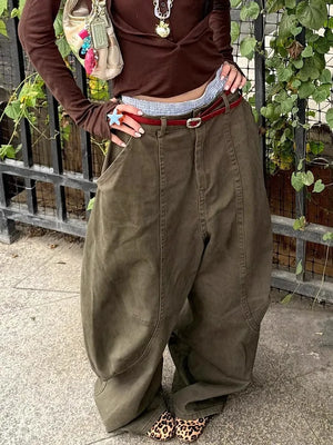VILZSTUDIOS High Quality Military Green Curved Pants