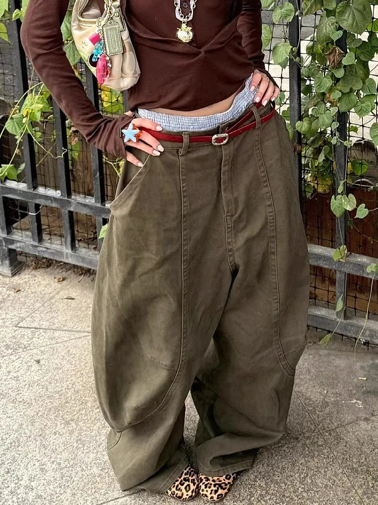 VILZSTUDIOS High Quality Military Green Curved Pants