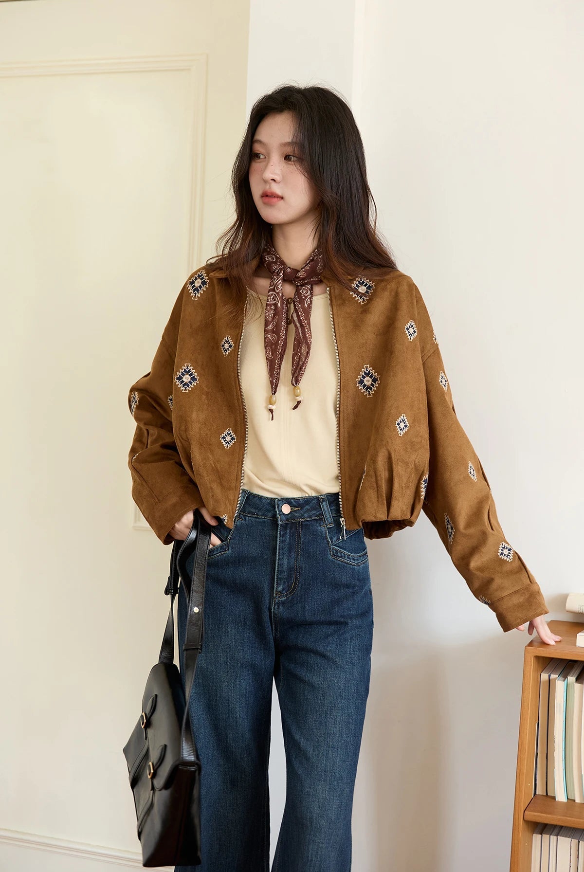 VILZSTUDIOS Brown Embroidered Retro Jacket