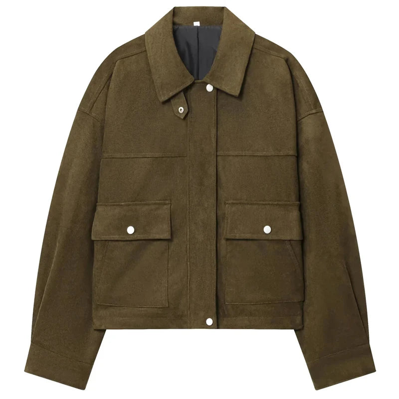 VILZSTUDIOS Elegant Green Faux Suede Jacket