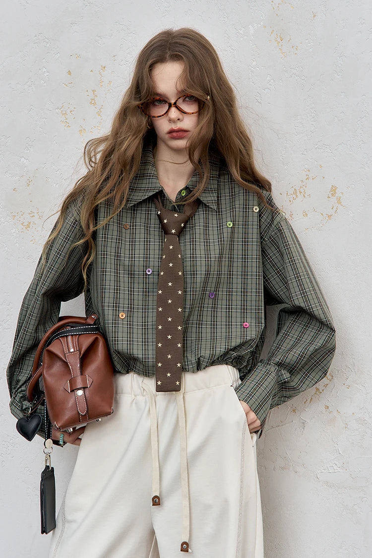 VILZSTUDIOS Stylish Loose Button Dots Shirt
