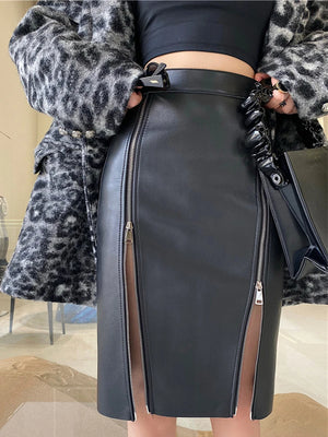 VILZSTUDIOS Soft Black PU Leather High Waist Skirts