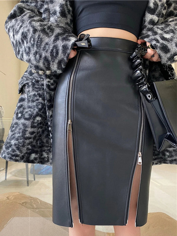 Soft Black PU Leather High Waist Skirts