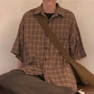 VILZSTUDIOS Plaid Loose Vintage Short Sleeve Shirt