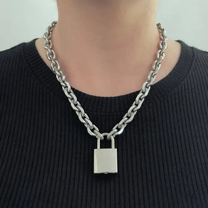 VILZSTUDIOS Chunky Stainless Steel Padlock Chain Necklace