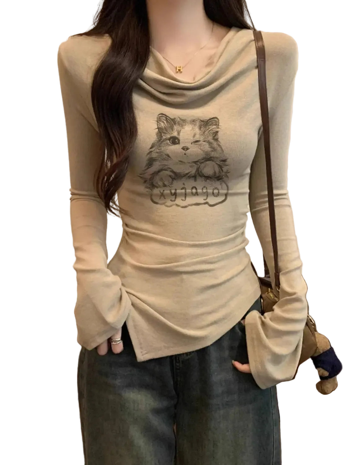 VILZSTUDIOS Cat Printed Swing Neck Top