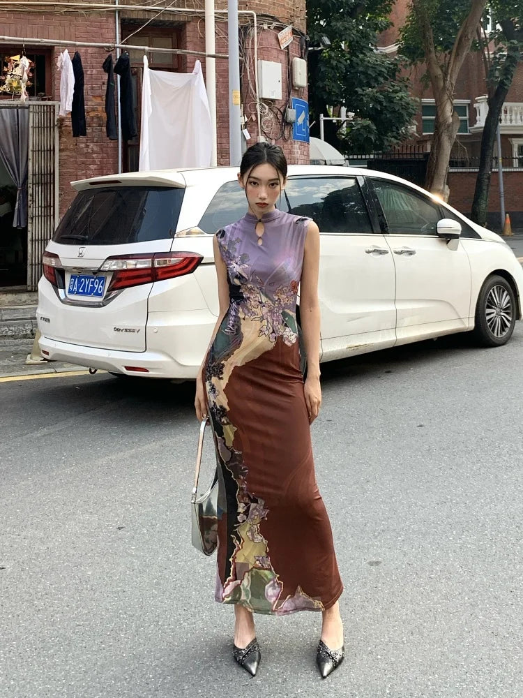 VILZSTUDIOS Vintage Floral Sleeveless Midi Mermaid Dress