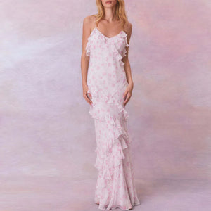 VILZSTUDIOS Boho Floral Ruffle Suspender Dress Women