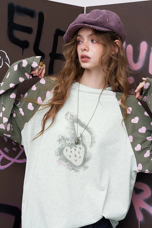 VILZSTUDIOS Cute Strawberry Oversized Long Sleeve T-Shirt