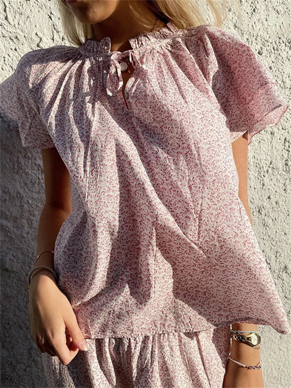 Elegant Floral Print Layered Blouse