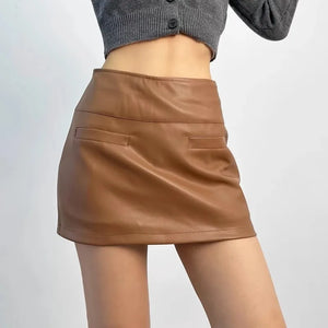 VILZSTUDIOS Elegant Black Leather Mini Skirts Women