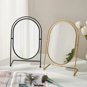 VILZSTUDIOS 360°Rotate Oval Makeup Mirror Nordic Brass Gold Metal Retro Dressing Desktop Bedroom Square Round Dormitory Makeup Mirror