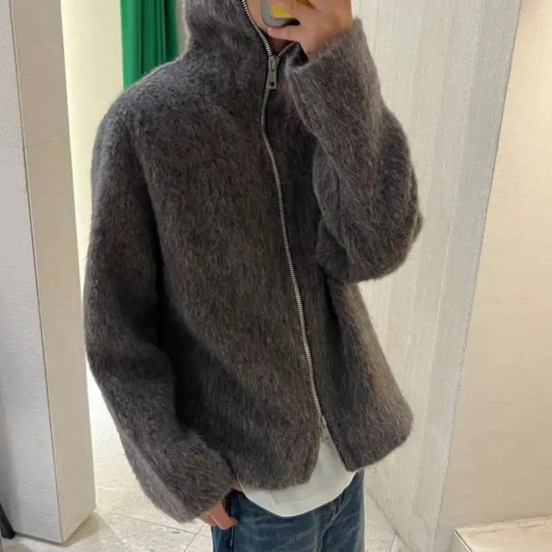 VILZSTUDIOS Knitted Hooded Zipper Cardigan