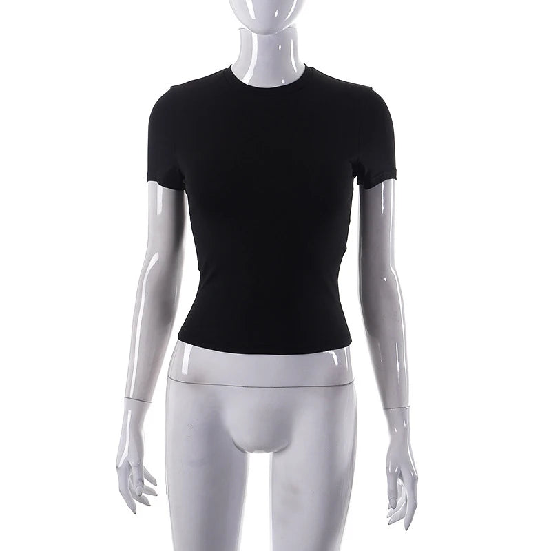 VILZSTUDIOS Solid Casual Cropped Short Sleeve T-Shirt