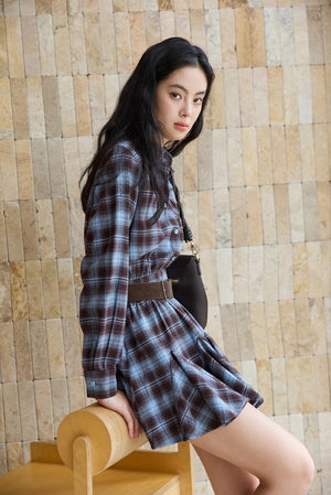 VILZSTUDIOS Blue Plaid Retro Mini Dress