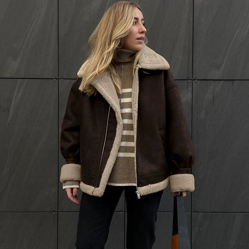 VILZSTUDIOS Retro Warm Contrast Suede Jacket