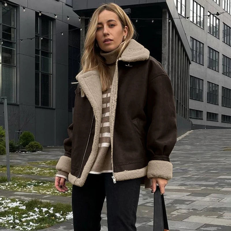 VILZSTUDIOS Retro Warm Contrast Suede Jacket