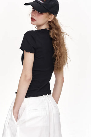 VILZSTUDIOS Retro Irregular Sliced Crop Top