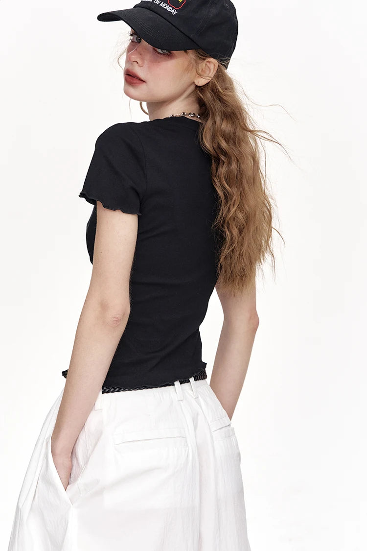 VILZSTUDIOS Retro Irregular Sliced Crop Top