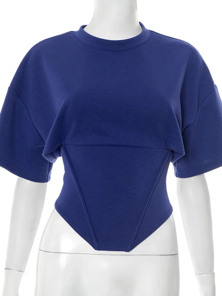 VILZSTUDIOS Elegant Lace-Up Backless Short Sleeve T-Shirt