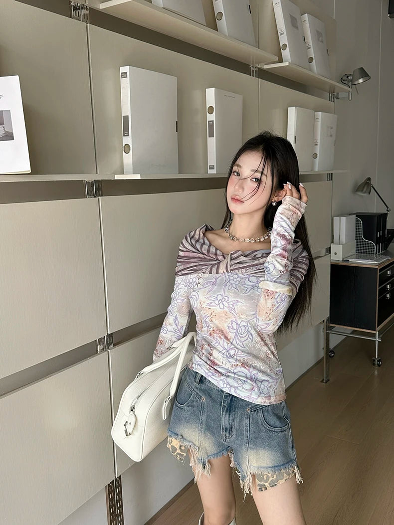 VILZSTUDIOS Lilac Floral Print Long Sleeve Top
