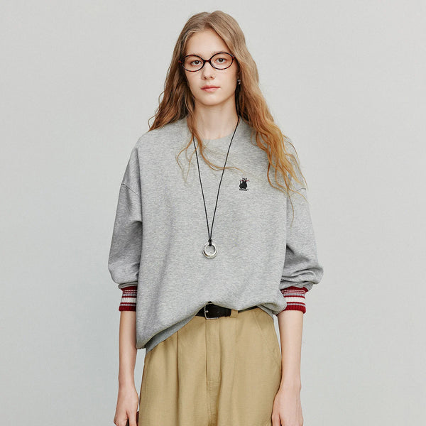 Cat Embroidery Striped Knit Pullover Shirt