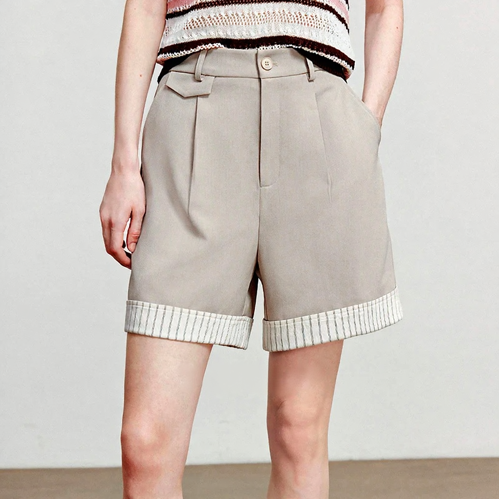 VILZSTUDIOS Versatile Striped Classic Wide Leg Shorts