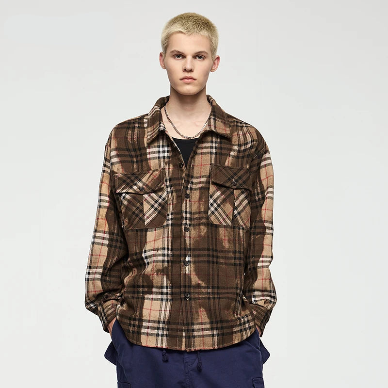 VILZSTUDIOS Vintage Plaid Washed Long Sleeve Shirt