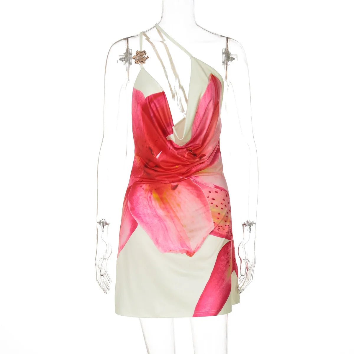 VILZSTUDIOS One Shoulder Backless Print Mini Dress