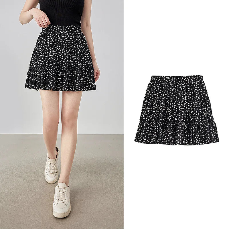 VILZSTUDIOS Floral Bubble Wrinkled Summer Mini Skirt