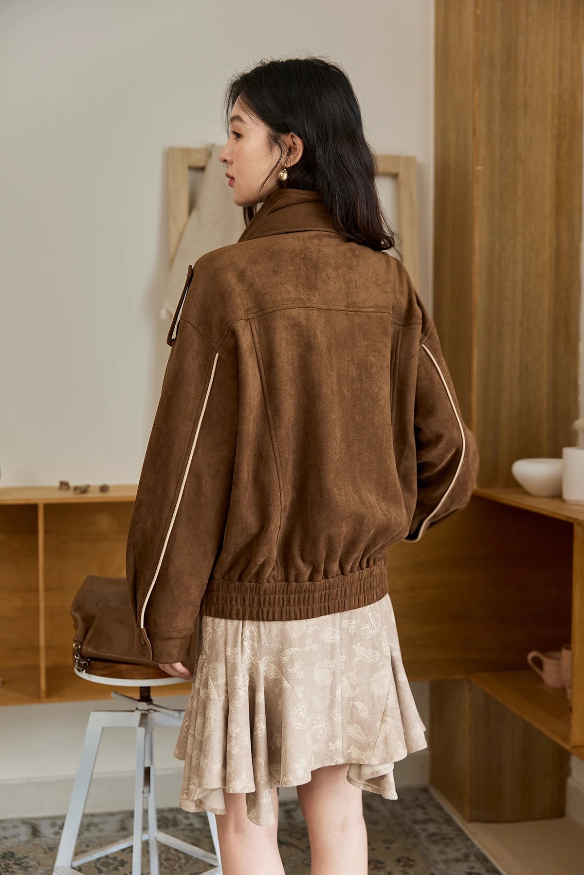 VILZSTUDIOS Retro Split Collar Suede Jacket
