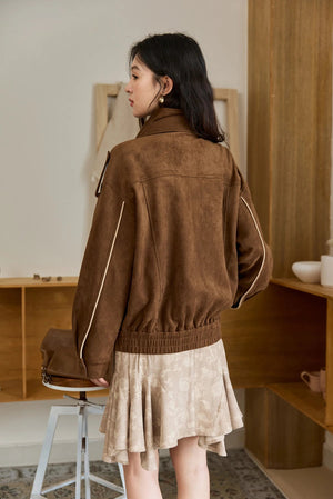VILZSTUDIOS Retro Split Collar Suede Jacket