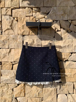 VILZSTUDIOS Sweet Lace Bow Splicing Mini Skirt
