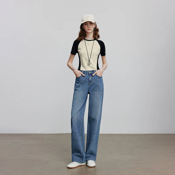 Mid Waist Straight Leg Jeans
