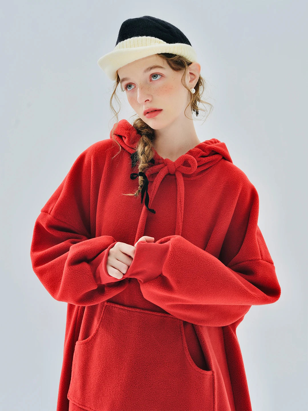 VILZSTUDIOS Cozy Hooded Solid Color Fleece Hoodie