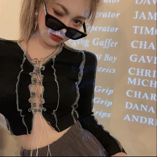 VILZSTUDIOS Gothic Aesthetic Drawstring Crop Top