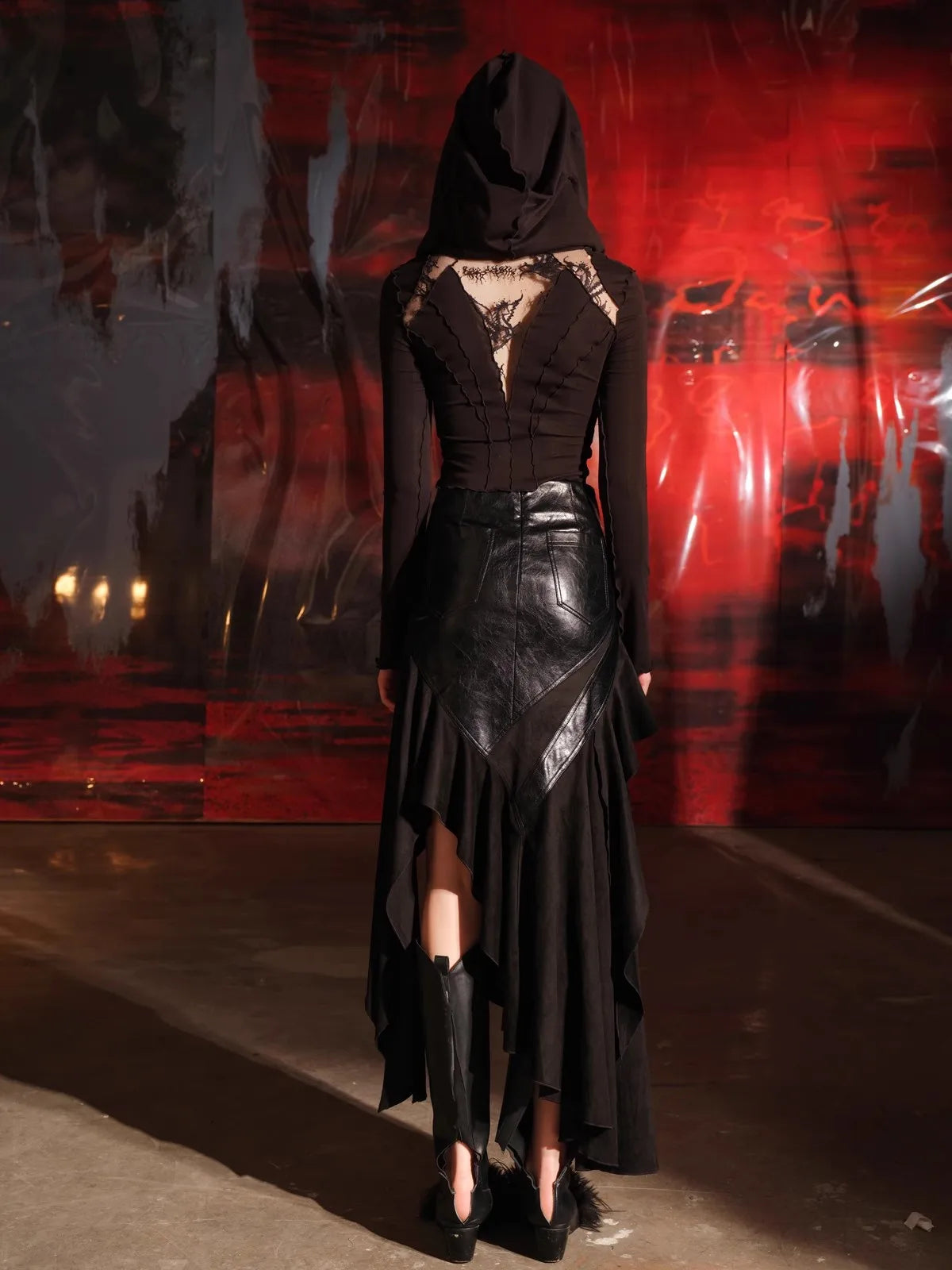 VILZSTUDIOS Luxury Brown Patchwork PU Leather Skirt