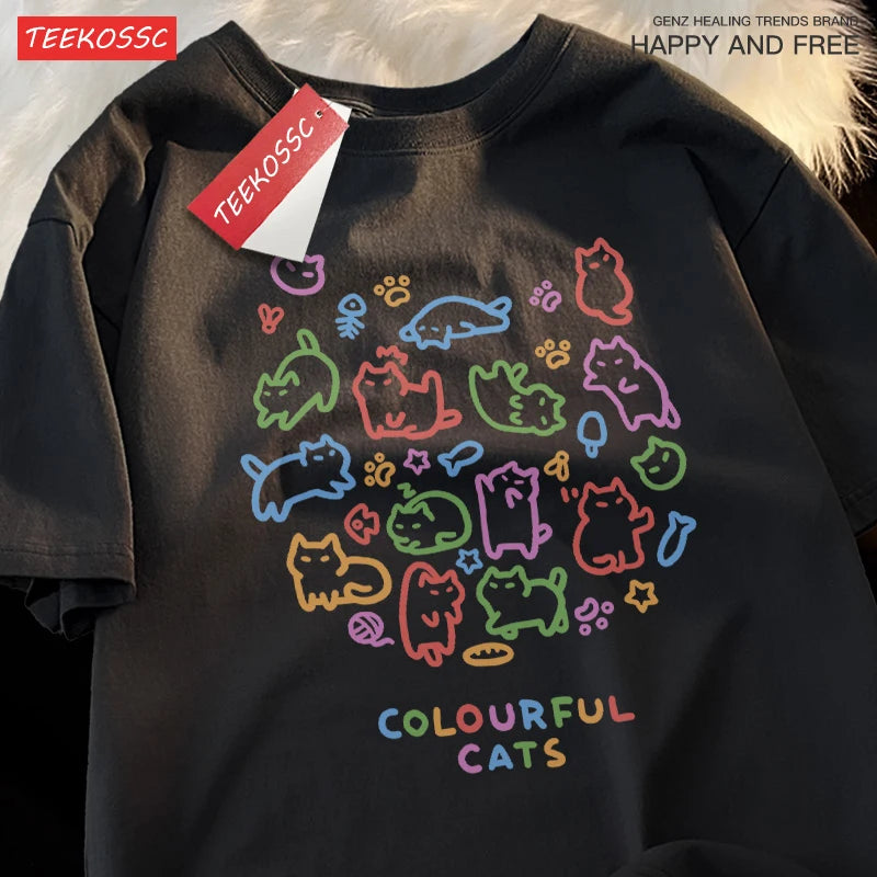 VILZSTUDIOS Colorful Cats Cotton T-shirt
