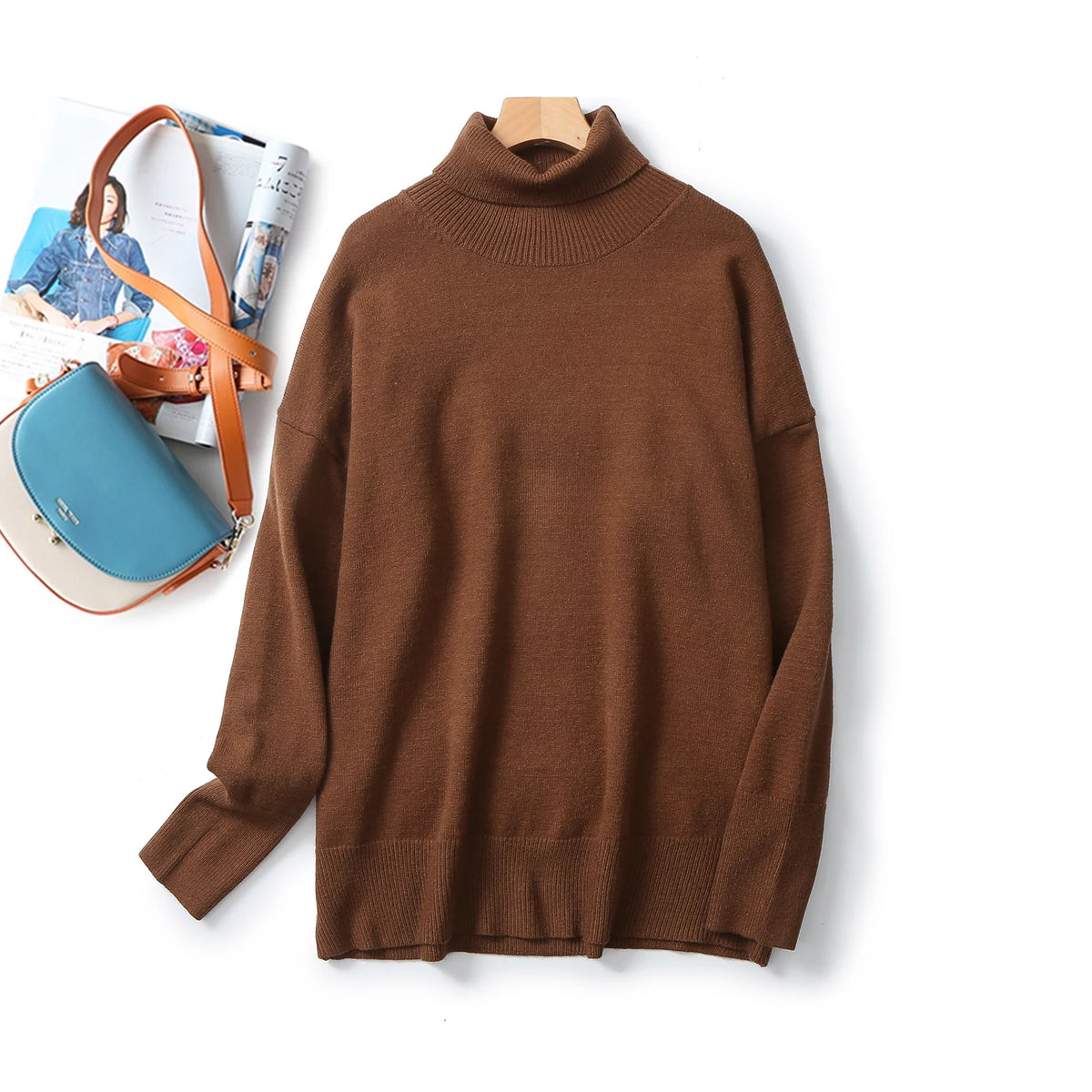 VILZSTUDIOS Wool Blend Turtleneck Loose Sweater