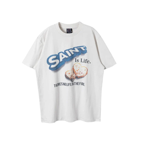 Lockeres T-Shirt mit Retro-Saint-Print