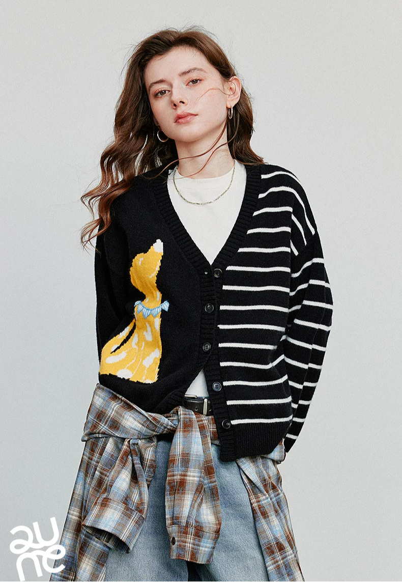 VILZSTUDIOS Colorful Dog Jacquard Knit Cardigan