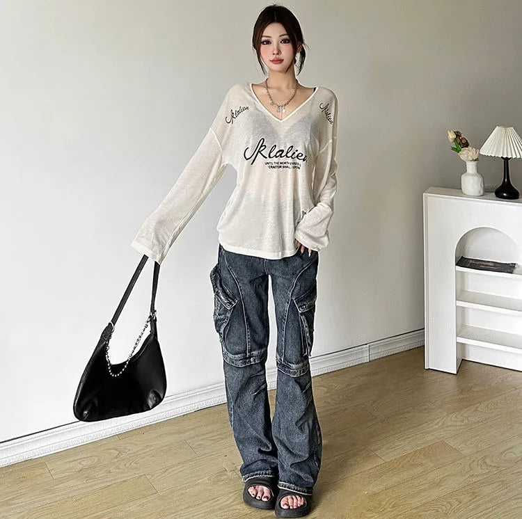 VILZSTUDIOS Trendy Oversized Loose Letter Print Top