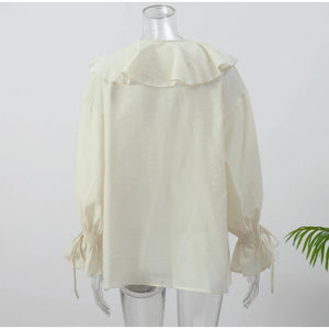 VILZSTUDIOS Chic White Linen Lace-Up Shirt